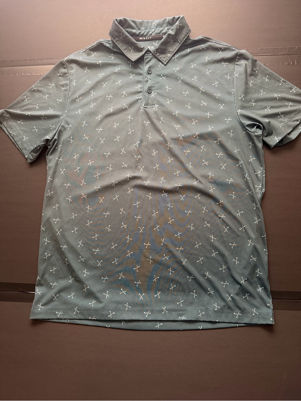 Rorie Whelan RW Golf Mens Large Gray Crossed Golf Clubs Print Polo Shirt